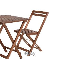 3 Pcs Outside Garden Patio Wooden Furniture Foldable Table & Chairs Bistro Set