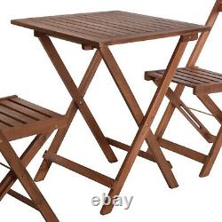 3 Pcs Outside Garden Patio Wooden Furniture Foldable Table & Chairs Bistro Set