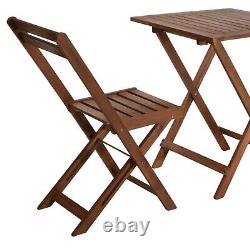 3 Pcs Outside Garden Patio Wooden Furniture Foldable Table & Chairs Bistro Set