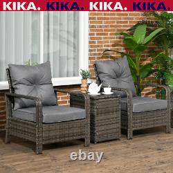 3 Pcs Patio Rattan Garden Bistro Set 2 Padded Chair Seating Storage Coffee Table