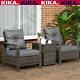 3 Pcs Patio Rattan Garden Bistro Set 2 Padded Chair Seating Storage Coffee Table