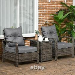 3 Pcs Patio Rattan Garden Bistro Set 2 Padded Chair Seating Storage Coffee Table