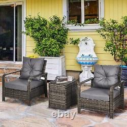 3 Pcs Patio Rattan Garden Bistro Set 2 Padded Chair Seating Storage Coffee Table