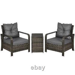 3 Pcs Patio Rattan Garden Bistro Set 2 Padded Chair Seating Storage Coffee Table