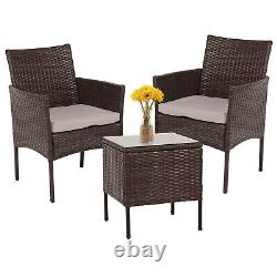 3 Pcs Rattan Garden Furniture Bistro Set Chair Coffee Table Patio Outdoor Brown