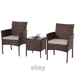 3 Pcs Rattan Garden Furniture Bistro Set Chair Coffee Table Patio Outdoor Brown