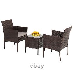 3 Pcs Rattan Garden Furniture Bistro Set Chair Coffee Table Patio Outdoor Brown