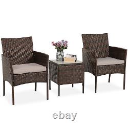 3 Pcs Rattan Garden Furniture Bistro Set Chair Coffee Table Patio Outdoor Brown