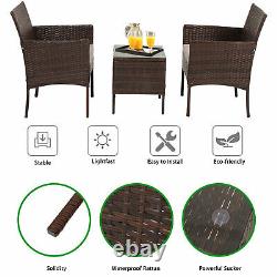 3 Pcs Rattan Garden Furniture Bistro Set Chair Coffee Table Patio Outdoor Brown