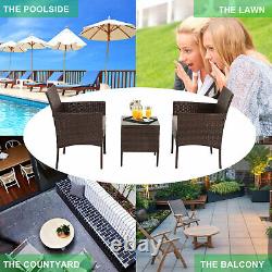 3 Pcs Rattan Garden Furniture Bistro Set Chair Coffee Table Patio Outdoor Brown