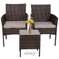 3 Pcs Rattan Garden Furniture Bistro Set Chair Coffee Table Patio Outdoor Brown