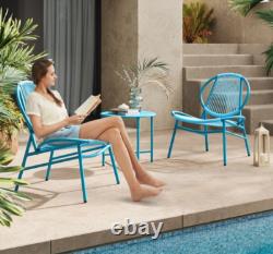 3 Piece Bistro Patio Set Garden Dining Furniture Table Outdoor Set Blue NEW