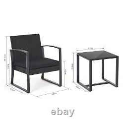 3 Piece Garden Furniture Set 2 Chairs & Table Patio Bistro Outdoor Set Black