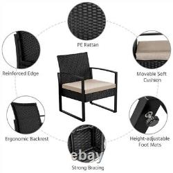 3 Piece Garden Furniture Sets Patio Rattan Chairs and Table with Beige Cushions