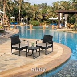 3 Piece Garden Furniture Sets Patio Rattan Chairs and Table with Beige Cushions