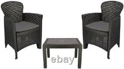 3 Piece Grey Bistro Set Garden Furniture Patio Outdoor Table Armchair Polyrattan