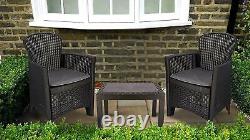 3 Piece Grey Bistro Set Garden Furniture Patio Outdoor Table Armchair Polyrattan