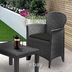 3 Piece Grey Bistro Set Garden Furniture Patio Outdoor Table Armchair Polyrattan