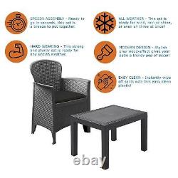 3 Piece Grey Bistro Set Garden Furniture Patio Outdoor Table Armchair Polyrattan