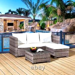 3 Piece L-Shape Rattan Garden Furniture Set Outdoor Patio Grey Corner Lounger UK