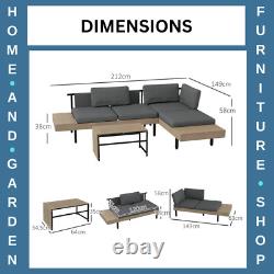 3 Piece L Shaped Garden Sofa Set with Table Cushions Outdoor Patio Furniture Set