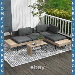3 Piece L Shaped Garden Sofa Set with Table Cushions Outdoor Patio Furniture Set
