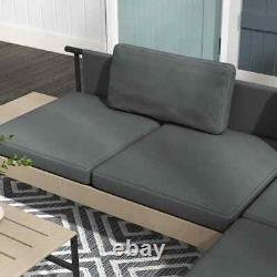 3 Piece L Shaped Garden Sofa Set with Table Cushions Outdoor Patio Furniture Set