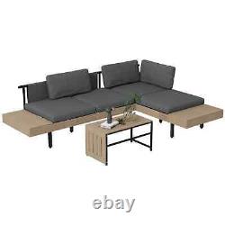 3 Piece L Shaped Garden Sofa Set with Table Cushions Outdoor Patio Furniture Set