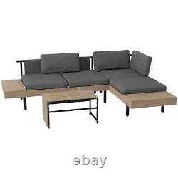 3 Piece L Shaped Garden Sofa Set with Table Cushions Outdoor Patio Furniture Set