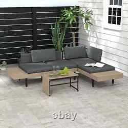 3 Piece L Shaped Garden Sofa Set with Table Cushions Outdoor Patio Furniture Set