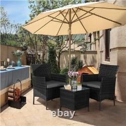 3 Piece Patio Bistro Set Garden Furniture Sets 2 Seater Rattan Chairs and Table