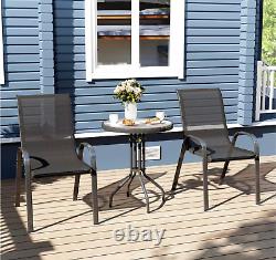 3 Piece Patio Bistro Set Outdoor Garden Furniture Table And Chairs Metal Black