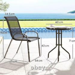 3 Piece Patio Bistro Set Outdoor Garden Furniture Table And Chairs Metal Black