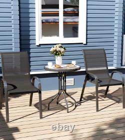 3 Piece Patio Bistro Set Outdoor Garden Furniture Table And Chairs Metal Black
