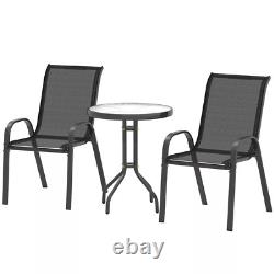 3 Piece Patio Bistro Set Outdoor Garden Furniture Table And Chairs Metal Black