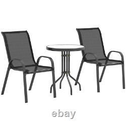 3 Piece Patio Bistro Set Outdoor Garden Furniture Table And Chairs Metal Black