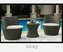 3 Piece Rattan Bistro Patio Garden Furniture Set Table & 2 Chairs