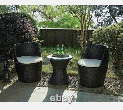3 Piece Rattan Bistro Patio Garden Furniture Set Table & 2 Chairs