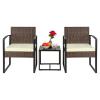 3 Piece Rattan Bistro Patio Garden Outdoor Furniture Set 1 Table & 2 Chairs