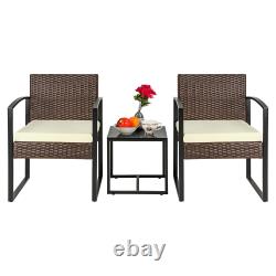 3 Piece Rattan Bistro Patio Garden Outdoor Furniture Set 1 Table & 2 Chairs