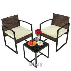 3 Piece Rattan Bistro Patio Garden Outdoor Furniture Set 1 Table & 2 Chairs