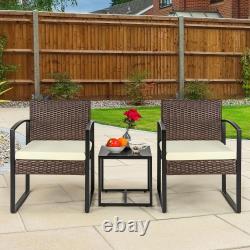 3 Piece Rattan Bistro Patio Garden Outdoor Furniture Set 1 Table & 2 Chairs