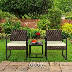 3 Piece Rattan Bistro Patio Garden Outdoor Furniture Set 1 Table & 2 Chairs