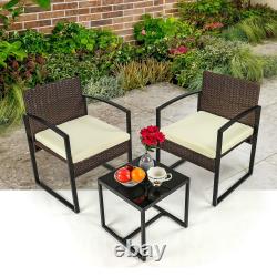 3 Piece Rattan Bistro Patio Garden Outdoor Furniture Set 1 Table & 2 Chairs