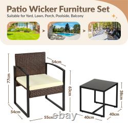 3 Piece Rattan Bistro Patio Garden Outdoor Furniture Set 1 Table & 2 Chairs