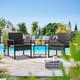 3 Piece Rattan Bistro Patio Garden Outdoor Furniture Set, 2 Chairs & 1 Table