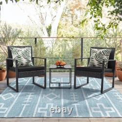 3 Piece Rattan Bistro Patio Garden Outdoor Furniture Set, 2 Chairs & 1 Table