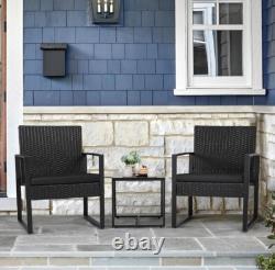 3 Piece Rattan Bistro Patio Garden Outdoor Furniture Set, 2 Chairs & 1 Table