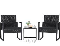 3 Piece Rattan Bistro Patio Garden Outdoor Furniture Set, 2 Chairs & 1 Table