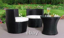 3 Piece Rattan Bistro Stackable Patio Garden Furniture Set Table & 2 Chairs